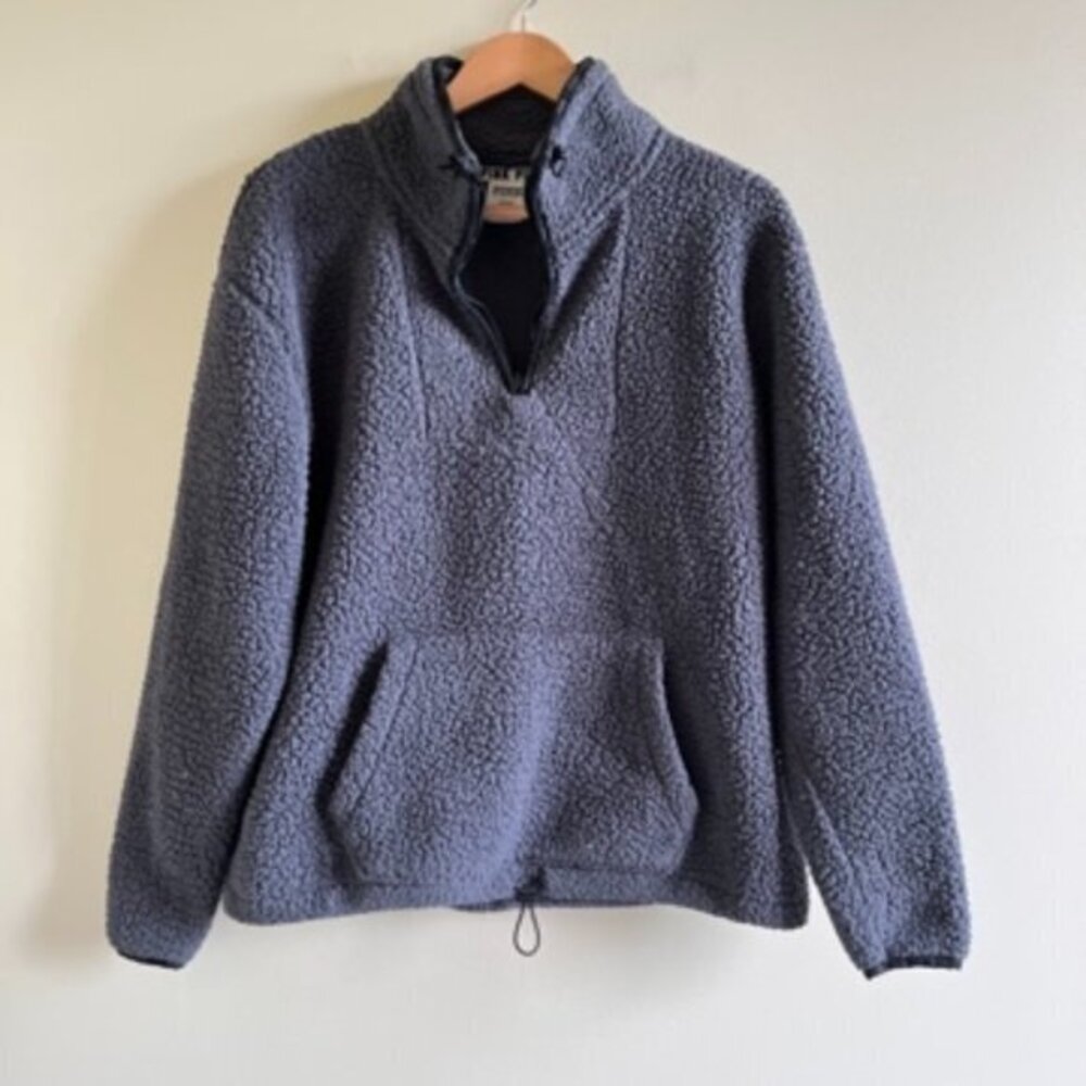PINK‎ VICTORIA'S SECRET HEATHER GRAY VARSITY SHERPA HALF-ZIP PULLOVER TOP